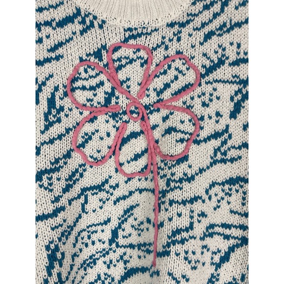 Zara White Blue Zebra Flower‎ Knit Academia Preppy Sweater Vest Size S - Picture 2 of 5